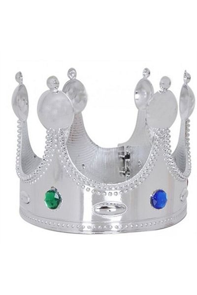 CEKAVE Plastic King Crown Silver Color Children's Size 45 Cm