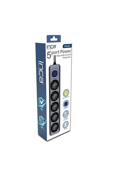 Inca 1.5M أسود Ipw-44Sy 5 مقبس LED محمي بالتيار
