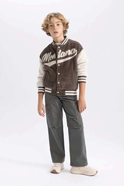 DeFacto B3036 College Collar Plush Bomber Cardigan