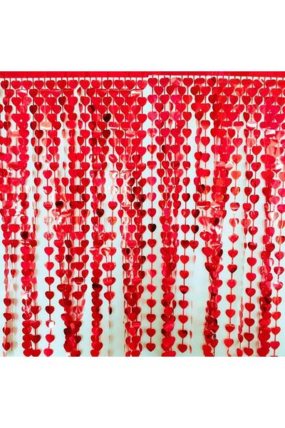 Lina Life Red Color Heart Shaped Metalized Fringed Background Curtain Decoration