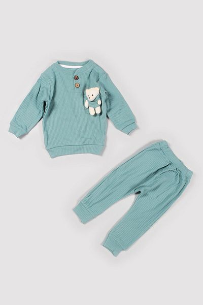 Peki 5-Piece Baby Cotton Teddy Bear Figure Toy Set - Anti-Sweat and Breathable, with Wooden Buttons 14716