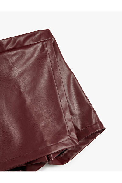 Koton Leather Look Double Breasted Shorts Skirt - Elastic Waist