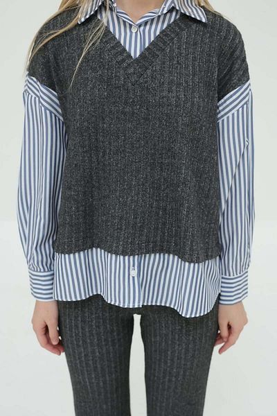 LOKADI Women's Striped Shirt Double Suit