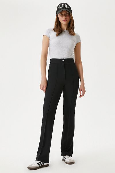 Ritnice Women's Straight Lycra Black Trousers