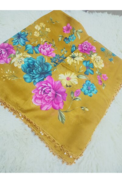 hoaryage El Emeği Desenli Yazma Kenarına İnci Boncuklu El Oyası Tülbent Yemen...