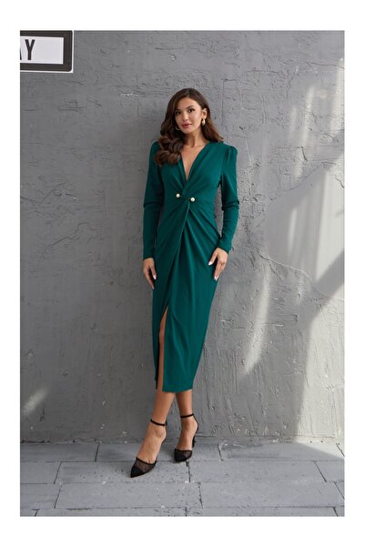 Elif Özbey Butik Zelené perleťové vycpané šaty