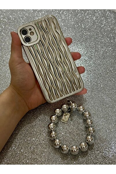 HYPERSOFT Iphone 11 Uyumlu Bileklik Charm Aksesuarlı Parlak Nikelaj Gümüş Lux...