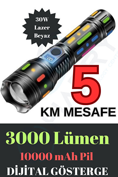 harry 3000 Lümen 5 Km Mesafe 10000 Mah Pil Teleskopik Zoom-5 Modlu Şarjlı El ...