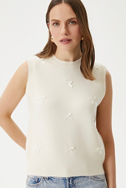 Ritnice Γυναικείο κρεμ πλεκτό πουλόβερ με φιόγκο