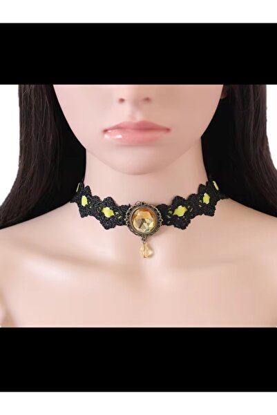 Shisa Jewel 1 Adet Sarı Bohemia Dantel Gotik Dövme Gerdanlık Kolye(181)