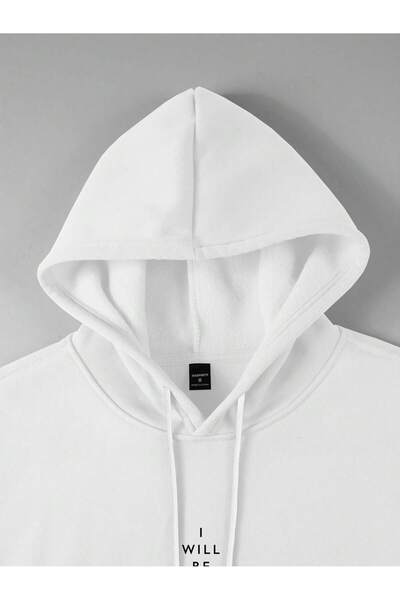 LUNAVISTA White Oversize Hooded -'I Will Be My Own Hero' Printed Sweatshirt Hoodie