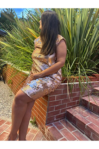 Tuğçe Saray payetli davet elbisesi, küçük ve büyük beden, kadın abiye elbise, düğün, nişan elbisesi