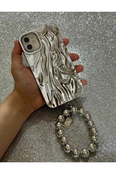HYPERSOFT Iphone 11 Uyumlu Bileklik Charm Aksesuarlı Parlak Nikelaj Gümüş Lux...