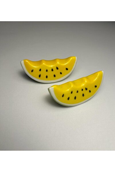Ferimah Art 2 Adet Seramik Sarı Karpuz Fırça Tutucu Sanatsal Hobi Çini, Ahşap...