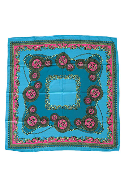 TikiTonki وشاح فيروزي ساتان منقوش هندسيًا - 90x90