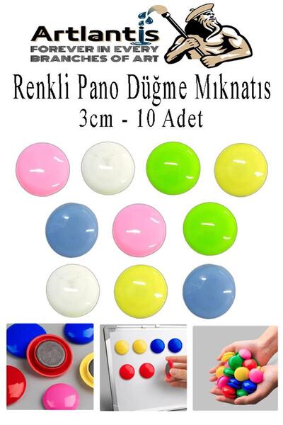 Artlantis Renkli Pano Düğme Mıknatısı 10 lu 1 Paket Manyetik Yuvarlak Mıknatı...