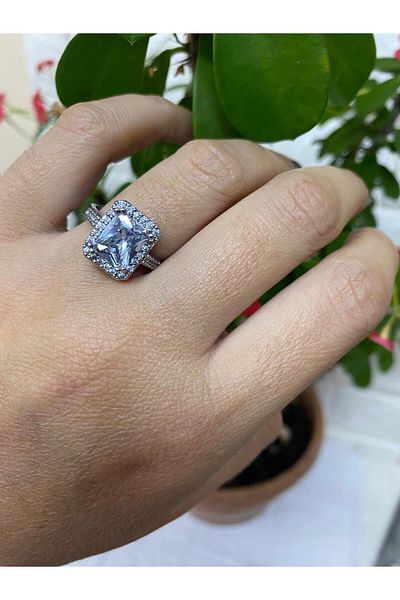 sema aksesuar Single Stone Baguette and Small Zircon Stone Ring - Women's Ring - Gift