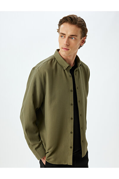 Koton Πουκάμισο με υφή βαμβακερό μείγμα - μακρυμάνικο και γιακά με κουμπιά