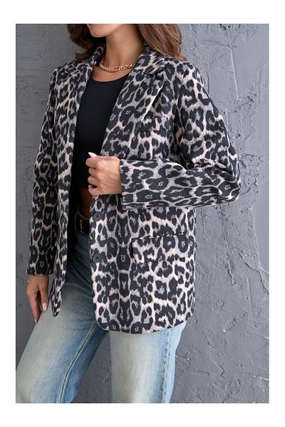Elif Özbey Butik Gray Leopard Blazer Stamp Jacket