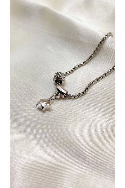 Eylülün Takısı Star Model Zircon Stone Women's Silver Necklace