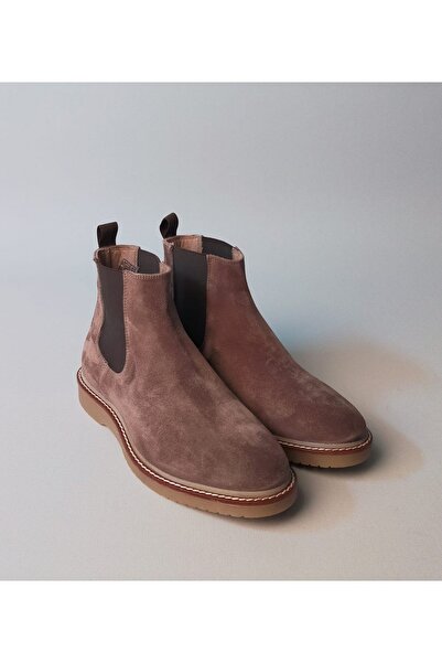 SEÇ KUNDURA Seç 221104 Hakiki Deri Kauçuk Tabanli Chelsea Model Erkek Bot Vizon Süet