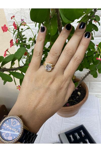 sema aksesuar Single Stone Baguette and Small Zircon Stone Ring - Women's Ring - Gift