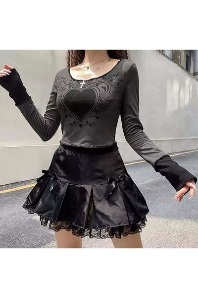 Gofeel Harajuku Harajuku Fashion Gothic Heart Μακρύ μανίκι