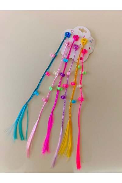 NİLZ 6-Piece Children's Colorful Hairpiece Set with Rainbow Hair and Candy Fi...