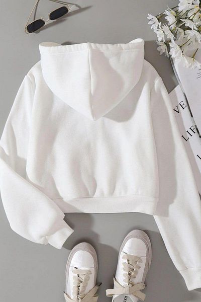 Gofeel Harajuku White Crop-Top - Zippered Hooded Seasonal