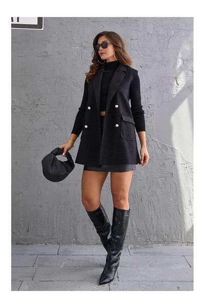 Elif Özbey Butik Black Boucle Button Detailed Vest
