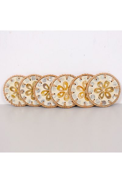 Mylamp قاعدة أكواب من Muteber Rattan مكونة من 6 قطع من اللؤلؤ