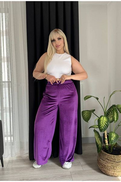 Butik Nilyam Pantaloni de trening din catifea cu talie înaltă, cu picioare largi, pentru femei, 24603