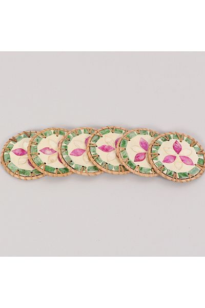 Mylamp قاعدة أكواب من Muteber Rattan مكونة من 6 قطع من اللؤلؤ