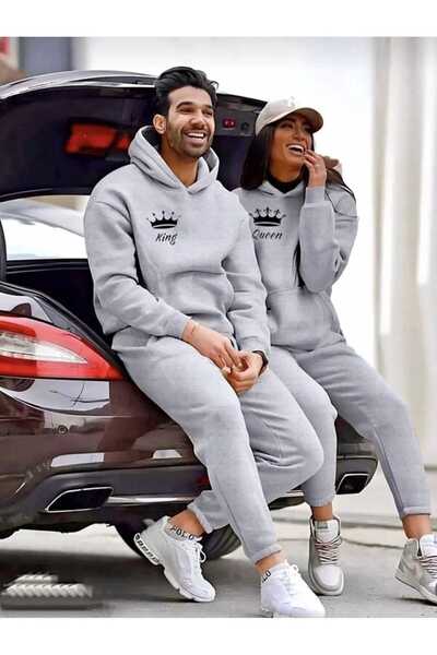 MEİLİFENG Sevgili Çift Kombini Üç iplik King Ve Queen Baskılı Alt-Üst Eşofman Takımı 2'li Set