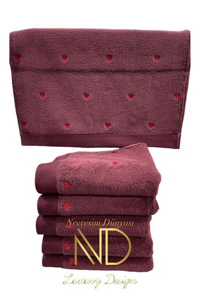 deryame Lubow Love Fuchsia Red Embroidered 70x140 6-Piece Towel Set