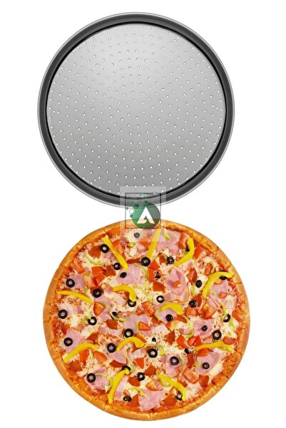 AHİR TİCARET 2 Pieces 32cm Perforated Pizza Tray Lahmacun Pita Tray 32 cm 2 Pieces Steel Pizza Tray