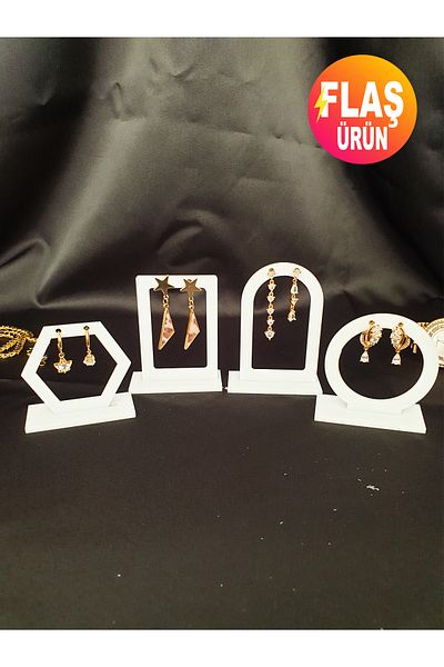 GİZEM SHOP Geometric Set of 4 - Earring Stand, Plexi Organizer, Counter Stand and Jewelry Shooting Stand