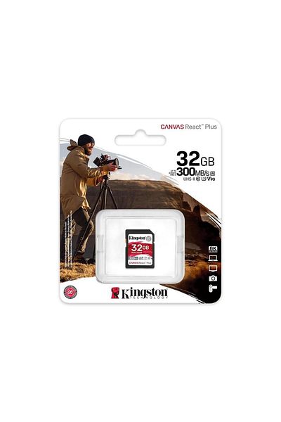 Kingston Sdr2-32Gb Canvas React Plus Sdhc Uhs-Ii 300R-260W U3 V90 for Full Hd-4K-8K Memory Card