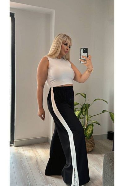Butik Nilyam Large Size Striped Black Trousers - 21070