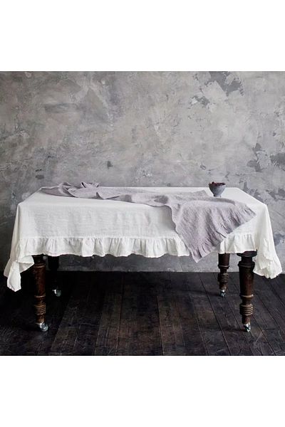 minoshes 100% Cotton Raw Linen Ruffle Tablecloth