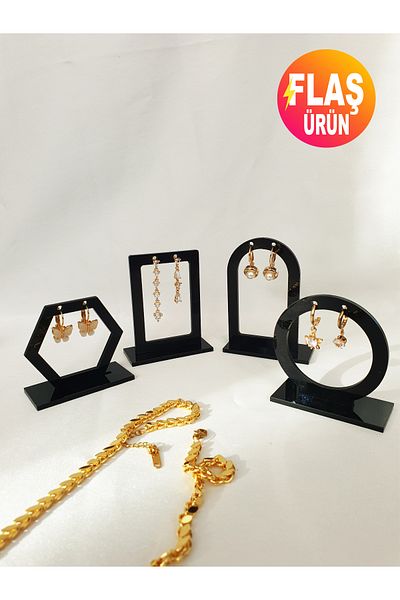 GİZEM SHOP Геометричен комплект от 4 - поставка за обеци, органайзер от плексиглас, стойка за плот и поставка за бижута