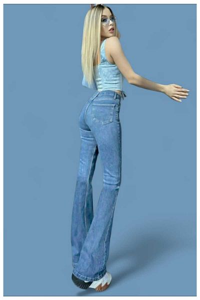 LİMABEL Inna Gold Flare Jeans Fade Medium Blue Flare Jeans Pantaloni din denim cu talie înaltă