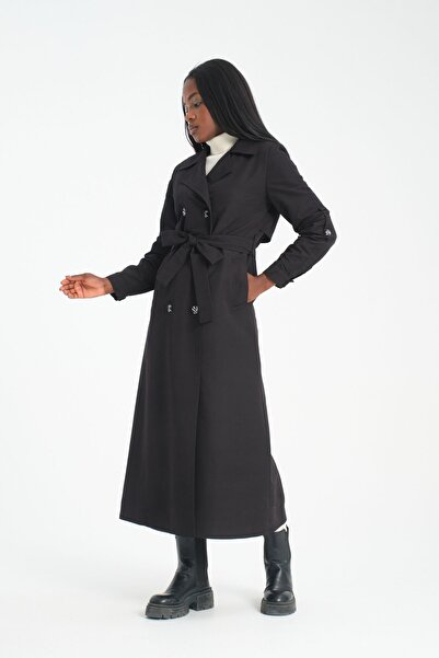 Soydan Güner Su Geçirmez Kırışmaz Uzun Trençkot Siyah( 135 Cm) 3920
