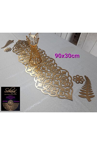 SEHARA Runner de masă 90x30cm - 2 bucăți cadou cu motive frunze și flori, piele - auriu