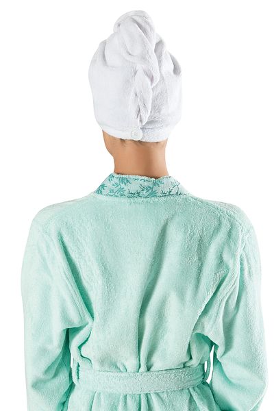MODANTY Towel Hair Drying Cap - Buttoned - Microfiber - White