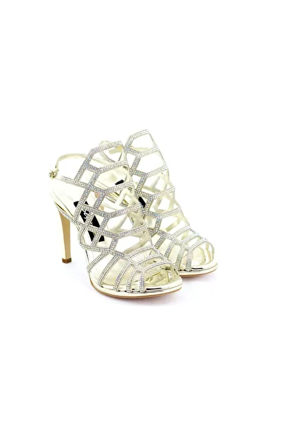SEÇ KUNDURA Stone Detailed Slt 1208 Women's Evening Dress Heeled Shoes - Gold