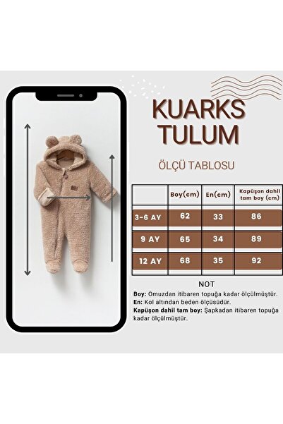 Kuarks Unisex Welsoft Pelüş Astarlı Kışlık Bebek Uyku Tulumu Bebek Tulumu Kendinden Eldivenli Bebek Tulumu