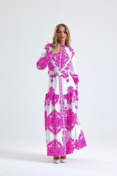 WellWay Rochie din stofă Atlas (curea inclusă) - roz NHN84