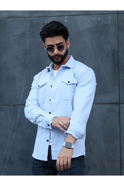Esra Butik Hane Мъжка риза Lumberjack с двоен джоб и капак, синьо кашмирено яке с копчета