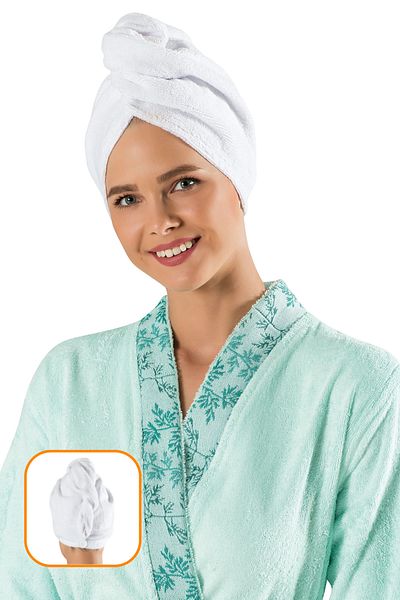 MODANTY Towel Hair Drying Cap - Buttoned - Microfiber - White